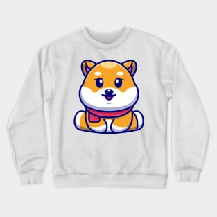 Cute baby shiba inu sitting cartoon illustration Crewneck Sweatshirt